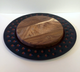 " WOODEN CHEESE PLATE W/ IRON CHARGER "