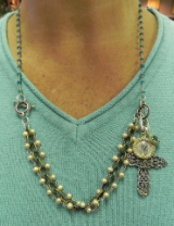 PURE SANCTUARY NECKLACE: Apatite and Champagne Pearls with Byzantine Charm Collection