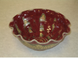 RAY POTTERY RED LARGE SCALLOPED SERVING BOWL