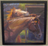 "TWO HORSES" BY V. VAUGHAN FRAMED