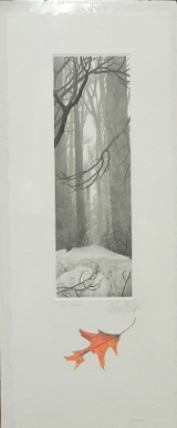 FRANKLIN GALAMBOS HAND TINTED ETCHING  " MINARET " WITH EMBOSSED LEAF FRANKLIN GALAMBOS HAND TINTED ETCHING  " MINARET " WITH EMBOSSED LEAF