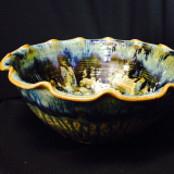 RAY POTTERY " SCALLOPED SALAD BOWL " BLUE, LARGE