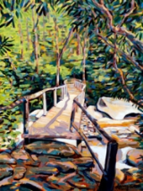 LARRY SMITH " BRIDGE AT CHIMNEY TOPS " ORIGINAL OIL ON CANVAS LARRY SMITH " BRIDGE AT CHIMNEY TOPS " ORIGINAL OIL ON CANVAS