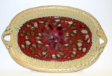 RAY POTTERY RED OVAL PLATTER WITH HANDLES
