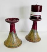 RAY POTTERY RED CANDLESTICK PAIR