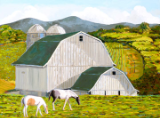 LARRY SMITH " WHITE BARN WITH HORSES "